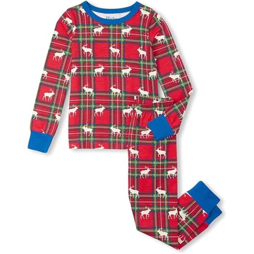 HATLEY Boys Elk Plaid Pajama Set Size 4 NWT